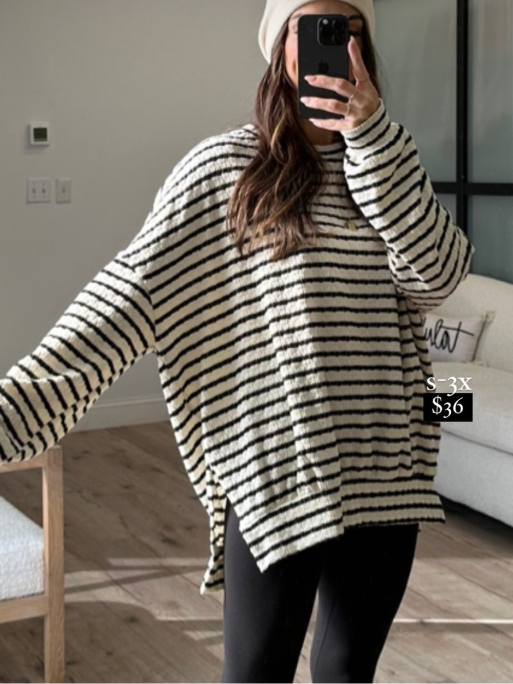 Shop Talulah Cozy Striped Oversized Tunic Sweater - Cream & Black 1X